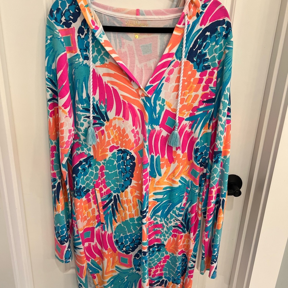 Colorful Tropical Print Hoodie Dress